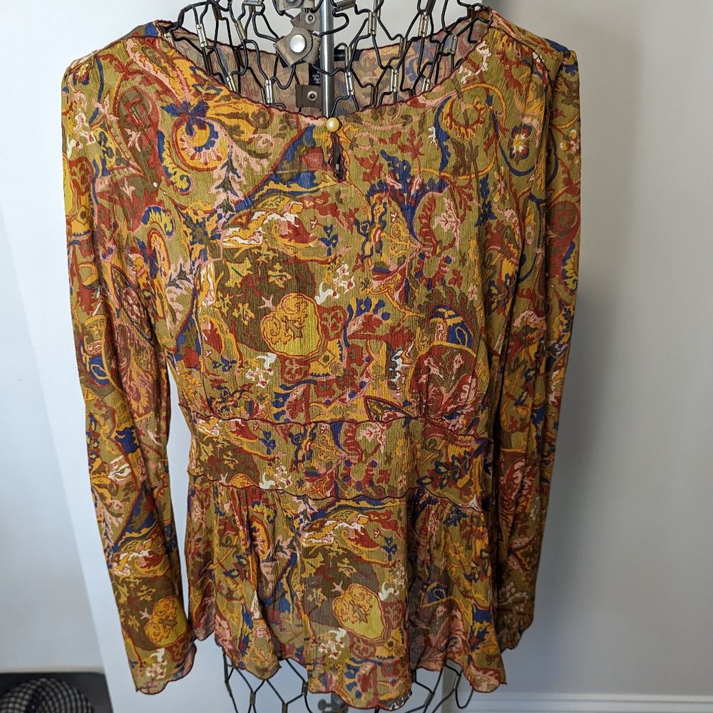 NWT - Indigo Palms Silk Top / Tunic - side zipper - AMAZING XL